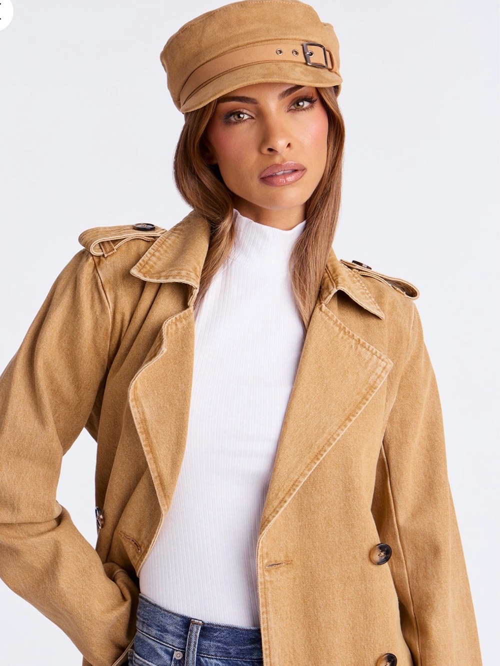 Fashion Nova Camel Suede Cabbie with Buckle Trim